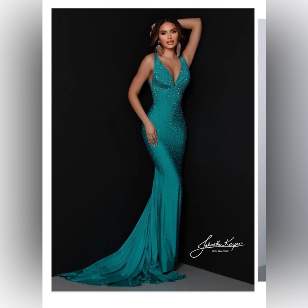 Johnathan Kayne Teal Gown with Train - Picture 5 of 5